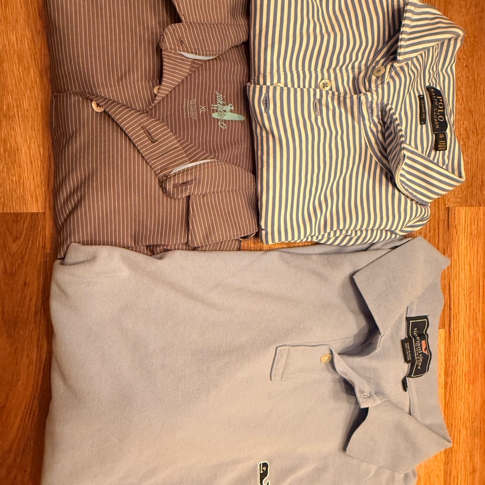 johnnie-O TWO Polo Shirt Lot — Brown, Blue-Stripe, Light Blue HAS SOLD